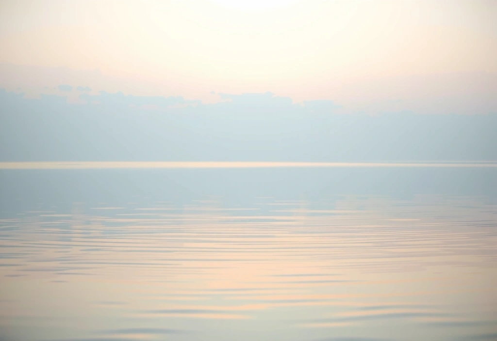 Peisaj senin cu apă calmă, simbolizând liniștea și gestionarea stresului